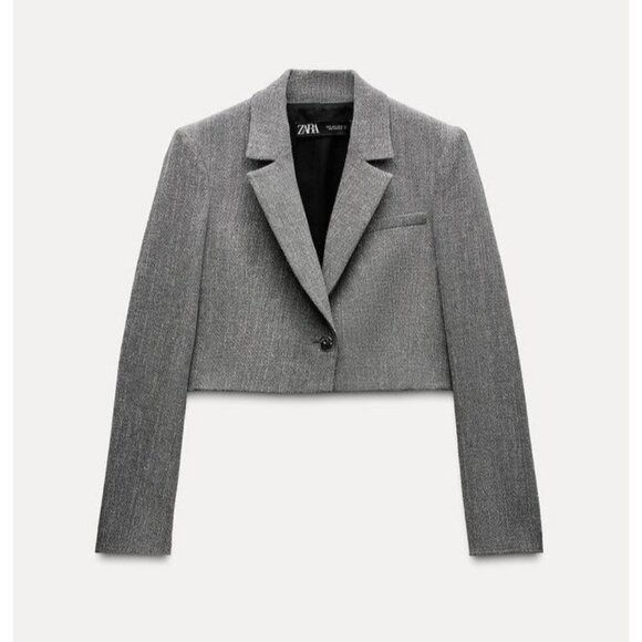 Zara Womens Cropped Blazer Suit Jacket XS Gray Metallic thread 9062/154 NWT - Picture 3 of 16